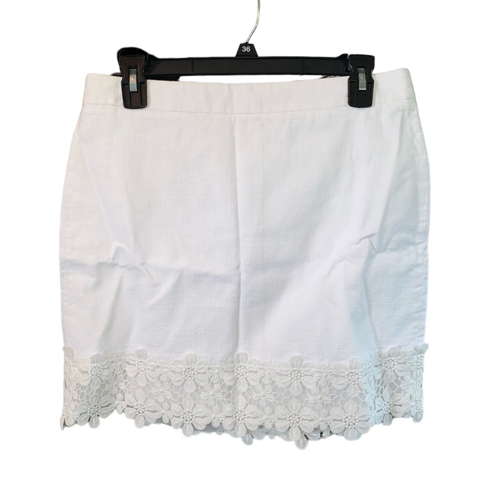J. Crew skirt straight fit embroidered embellishments at bottom fully lined Sz 8
